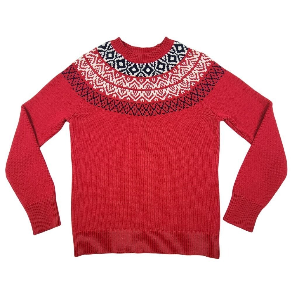 Chaps Knit Fair Isle Norwegian Ski Sweater Fair Isle Womens Medium M Red Winter